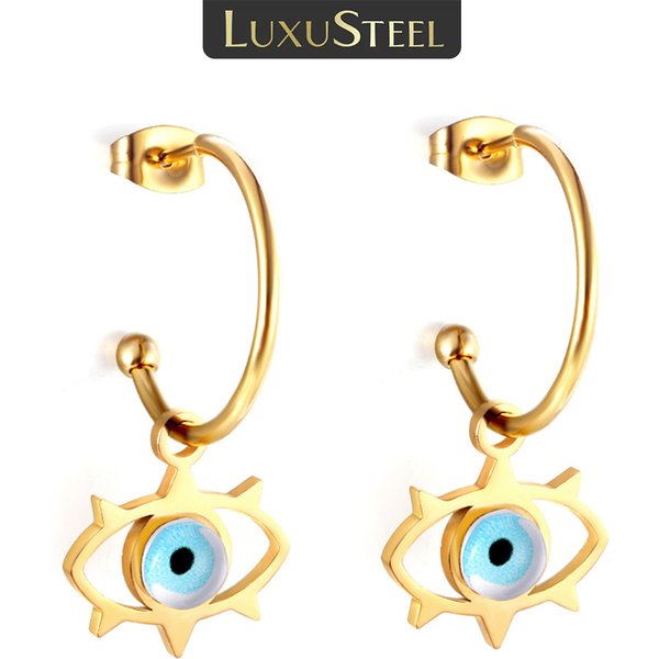 LUXUSTEEL-Boucles d'oreilles créoles mauvais yeux bleus creux vintage pour femmes, Punk turc, boucle d'oreille Lucky Eye Dangle, bijoux en acier inoxydable