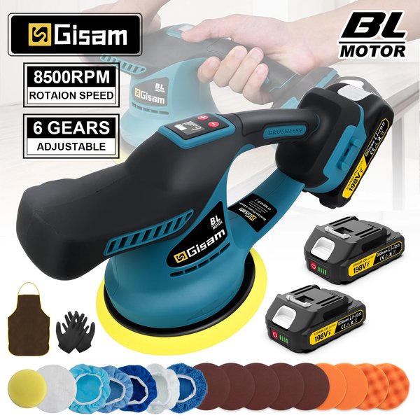 Polisseuse de voiture sans fil Gisam, 6 vitesses, polisseuse électrique sans fil, machine à polir et à cirer les voitures, pour batterie Makita 18v