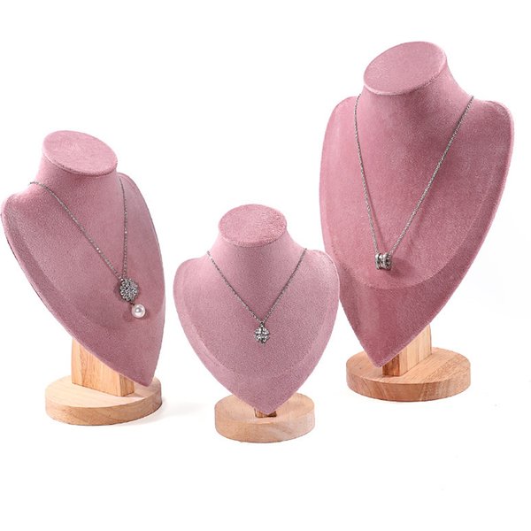 Présentoir de bijoux rose, Base en bois, support de chaîne, pendentif, boucles d'oreilles, collier, Mannequin pour décoration de vitrine de magasin