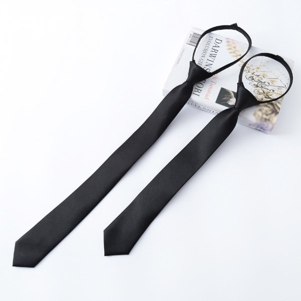 Femmes noir fermeture éclair cravates rétro soyeux étroit hommes cravate mince lisse noeud papillon Style coréen Simple élégant tout-match à la mode cravate