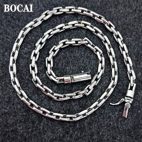 BOCAI Nouveau S925 Bijoux En Argent Accessoires Rétro Simples À la Mode Hommes et Femmes Collier 6MM Clavicule Chaîne Chaîne De Chandail