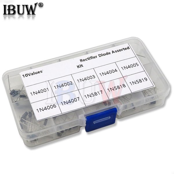 100 Stück 10 Werte Gleich richter diode sortiert Kit 1 n4001 1 n4002 1 n4003 1 n4004 1 n4005 1 n4006 1 n4007 1 n5817 1 n5818 1 n5819 mit Box