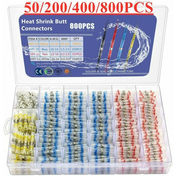 800 stücke Solder Dichtung Draht Anschlüsse Schrumpf Isolierte Elektrische Draht Terminals Butt Splice CableCrimp Wasserdichte Automobil