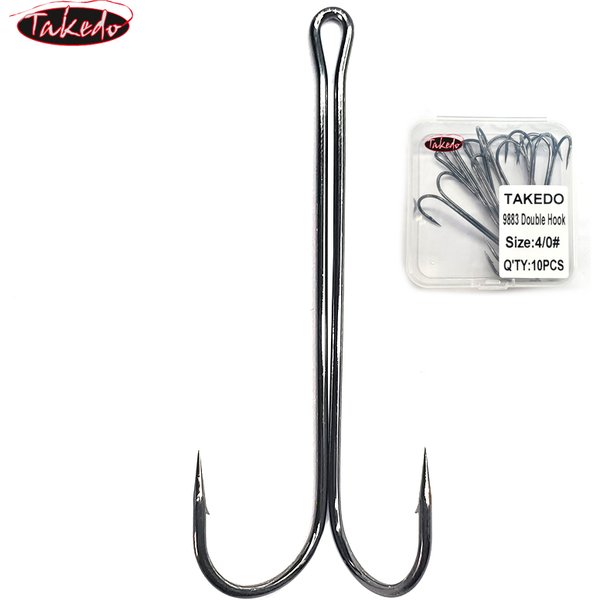 TAKEDO 10 pièces 9883 rond courbé longue tige Double crochet de pêche hauteur en acier au carbone noir Nickel barbe crochet de pêche pour leurre de grenouille