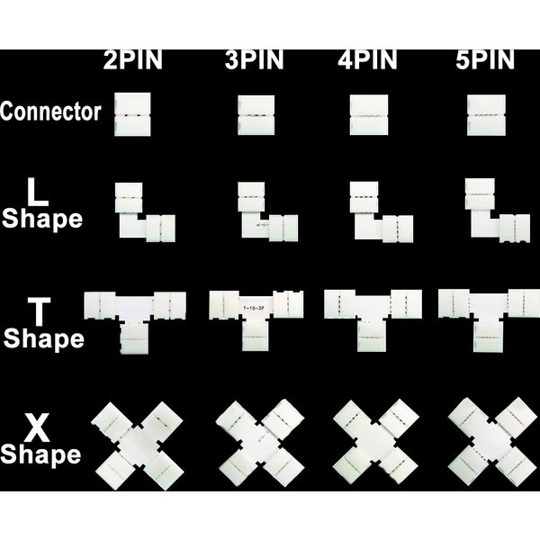 Connecteurs L / T / X 10mm 2/3/4/5 broches, 5 pièces à souder gratuitement pour bande lumineuse Led WS2811 WS2812b WS2813 WS2815 RGB RGBW RGBWW