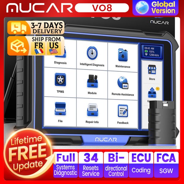 MUCAR VO8 Vollsystem 2+64G Auto-Diagnosegerät Bidirektionale ECU-Kodierung 34 Reset-Funktionen CAN CANFD OBD2 Scanner mit lebenslangem kostenlosem Update