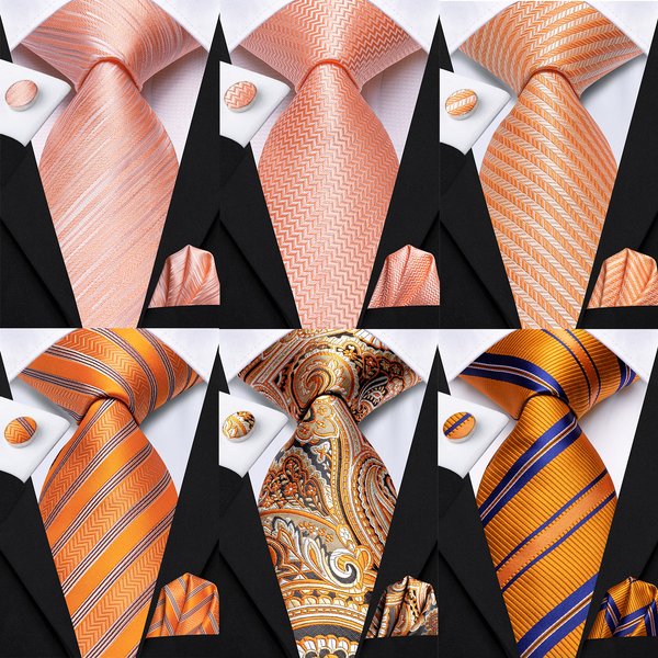 Designer Tie for Men Orange Grey Paisley 2023 New Fashion silk Wedding Party Necktie Set Handky Cufflinks Gift Wholesale