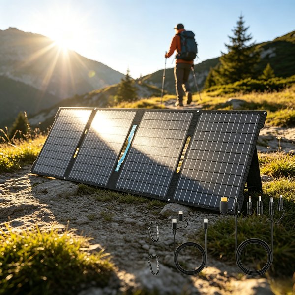 E-POWO 60W Tragbares Solarpanel 18V Faltbares Solarpanel-Set mit Solarausgang Wasserdicht IP67 Solarladegerät für Wohnmobile Laptops Camping