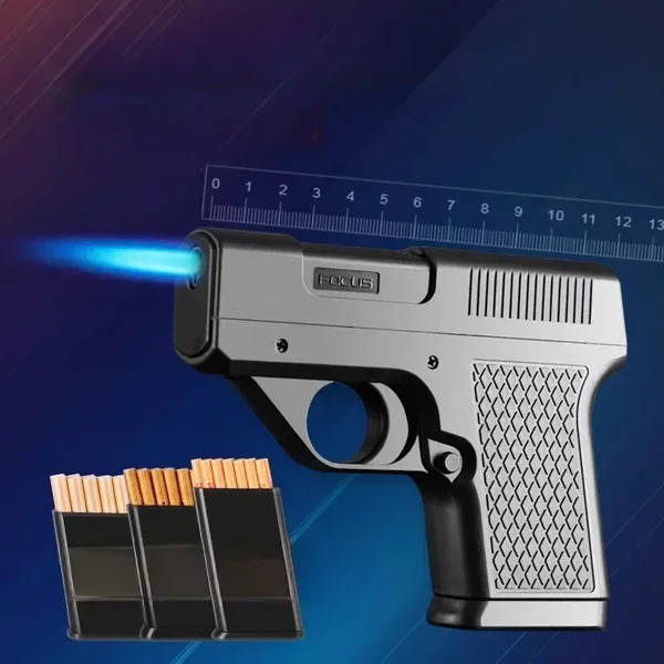 Nouveau Briquet à gaz butane de type pistolet 2026, triple capacité, porte-cigarettes, flamme bleue coupe-vent, cadeaux pour hommes (GAS NON INCLUS)