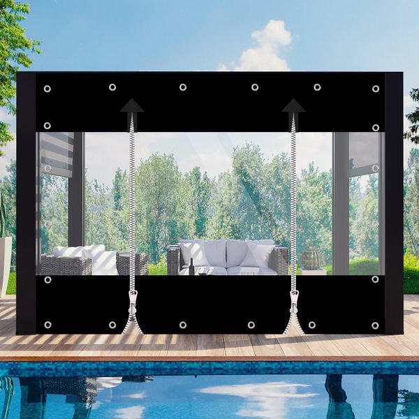 Plandeka PVC z dwoma zamkami błyskawicznymi, pogrubiona 0,55 mm, 650 g/m², wodoodporna plandeka winylowa, zasłony zewnętrzne na patio, pergolę, altanę, werandę.