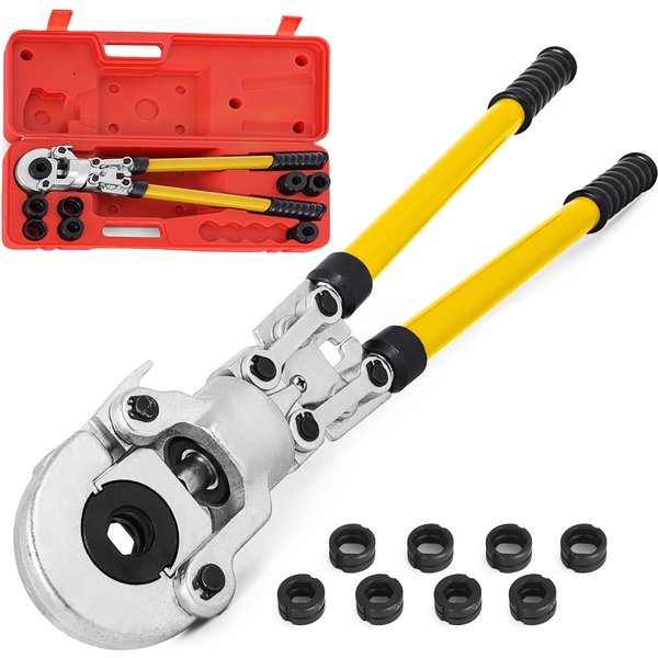 SucceBuy Stahl-PEX-Rohr-Crimpzange mit TH/U/V-Typ-Matrizen, Kupfer, mehrschichtige Rohrcrimper, Sanitär-Presszange, Verbund-Set