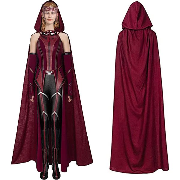 Costume de Cosplay de sorcière écarlate pour femmes, couvre-chef couronne, cape rouge, pantalon, ceinture, gants, ensemble complet de Cosplay d'halloween