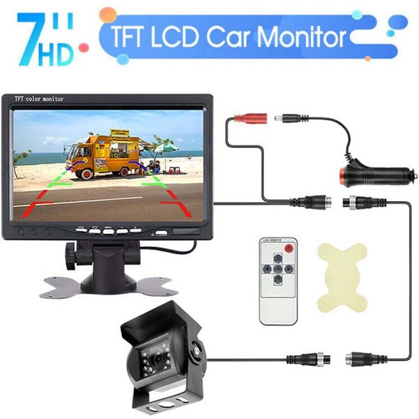 Caméra de recul facile à installer avec moniteur couleur LCD 7 pouces 12V/24V pour bus, camions, pick-up et poids lourds