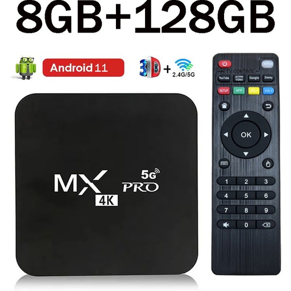 Boîtier TV MX-PRO 8 Go 128 Go Android 11 Prise en charge 4K HD 4G 5G Double WiFi Quad-Core H.265 3D IPTV