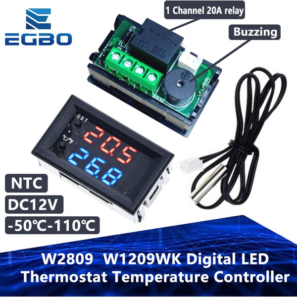 Thermostat numérique LED W2809 W1209WK, régulateur de température, Module de carte de capteur de température intelligent 12V DC + capteur NTC étanche, 1 pièce
