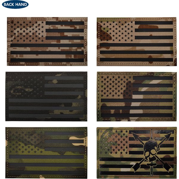 Patch drapeau américain 5*3 pouces, autocollant magique réfléchissant découpé au Laser, Badge brassard sac à dos, Patch crochet et anneau pour vêtements broderie bricolage