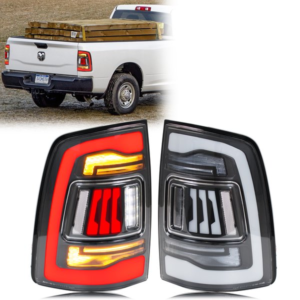 LED-Rückleuchten für Dodge Ram 2009–2018, 1500 2500, 3500, 4. Generation, sequentielles gelbes Blinker, klare weiße Rückleuchten-Baugruppe