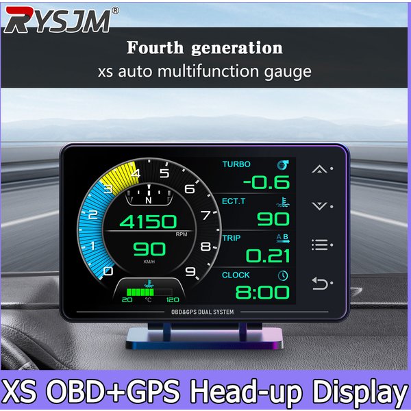 Nowy wyświetlacz LCD XS OBD+GPS Head Up Display, wskaźnik doładowania, ciśnienia oleju, temperatury oleju, wartości G, żyroskop, wyświetlacz LCD