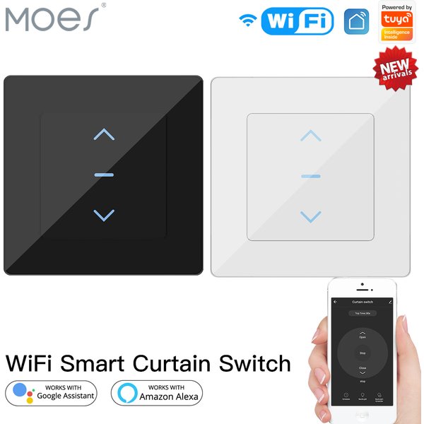 Nouveau commutateur intelligent WiFi pour rideaux, design tactile, pour rideaux motorisés et stores enrouleurs, compatible avec l'application Tuya Smart Life, Alexa, Google