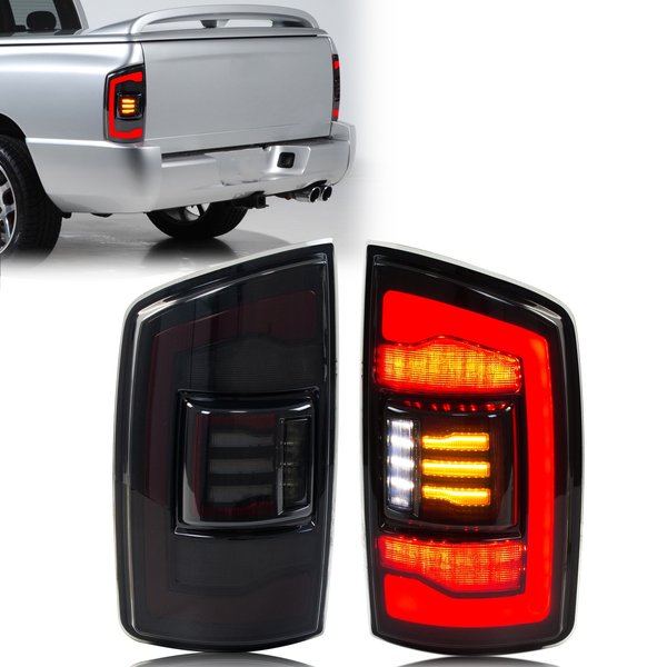 LED-Rückleuchten für Dodge Ram 1500 2500 3500 2002–2005, 3. Generation, sequentielles gelbes Blinker, schwarze Rückleuchten-Baugruppe