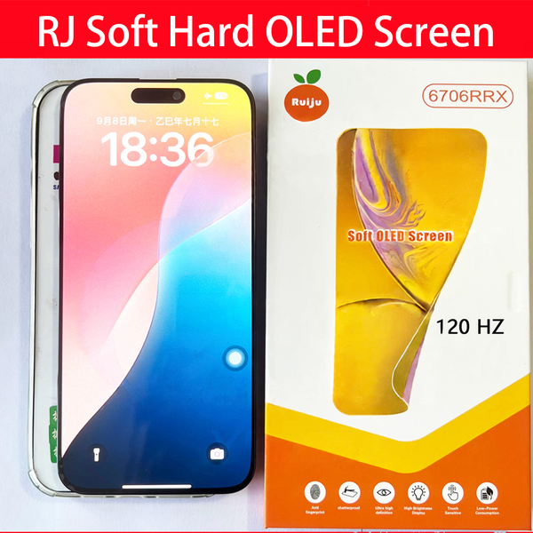 RJ SOFT OLED LCD Display Ersatz für iPhone 16 12Pro 13pro 15pro 14pro 16pro 17pro Max 14 16 15 PLUS Touchscreen-Digitizer