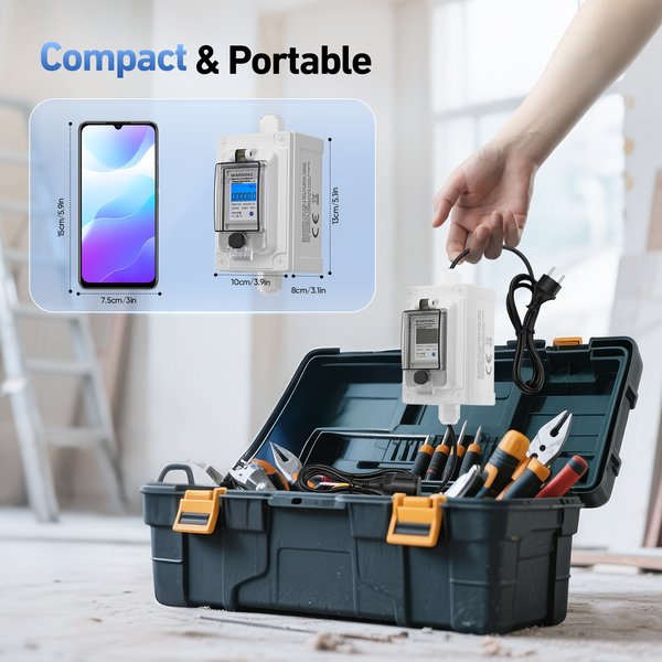 Mobiler Digitaler Stromzähler 230 V, 60 A, CEE Outdoor KWH-Zähler mit IP67 Wasserschutz, Industriestecker LED-Leistungsmesser mit Reset-Funktion, Gummischlauchkabel Tragbar (Europäischer Stecker)