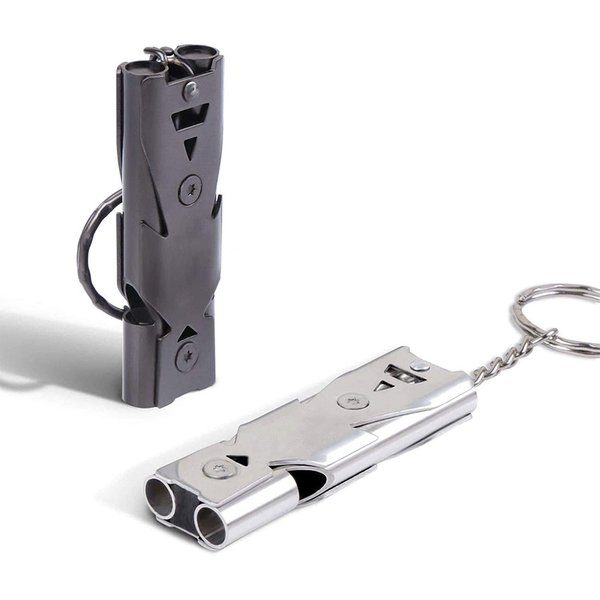 Sifflet de survie d'urgence pour sport, Double Tubes, sécurité en acier inoxydable, avec porte-clés, pour la navigation de plaisance en plein air, le Camping et la chasse