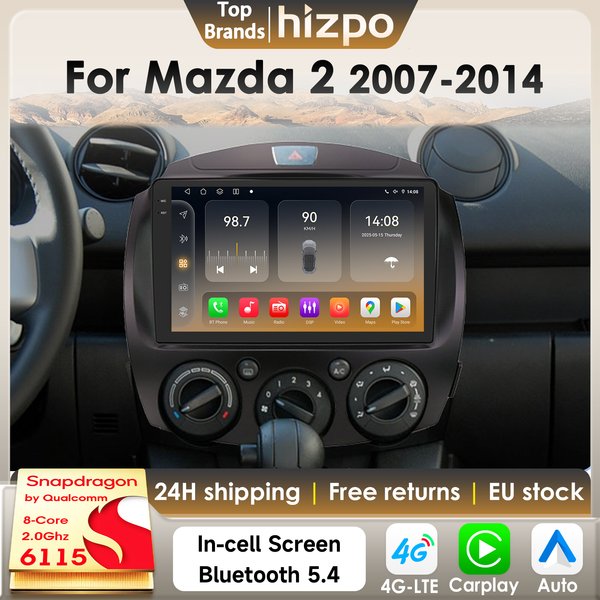 Hizpo 8G 128G 2Din Android 14 Autoradio für MAZDA 2 Mazda2 2007 - 2014 Auto-Multimedia-GPS 4G Carplay mit Qualcomm Snapdragon6115