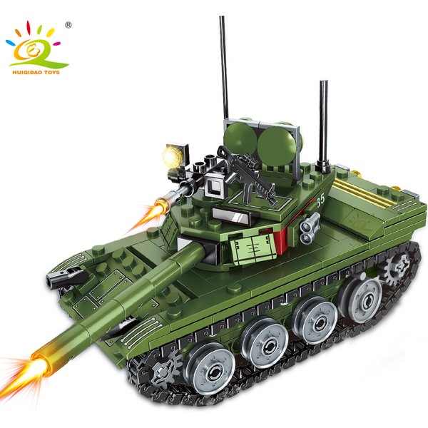 HUIQIBAO 336pcs Military 85 Main Battle Tank Building Blocks Army Soldier Figures Bricks Educational Toys for Children Boy