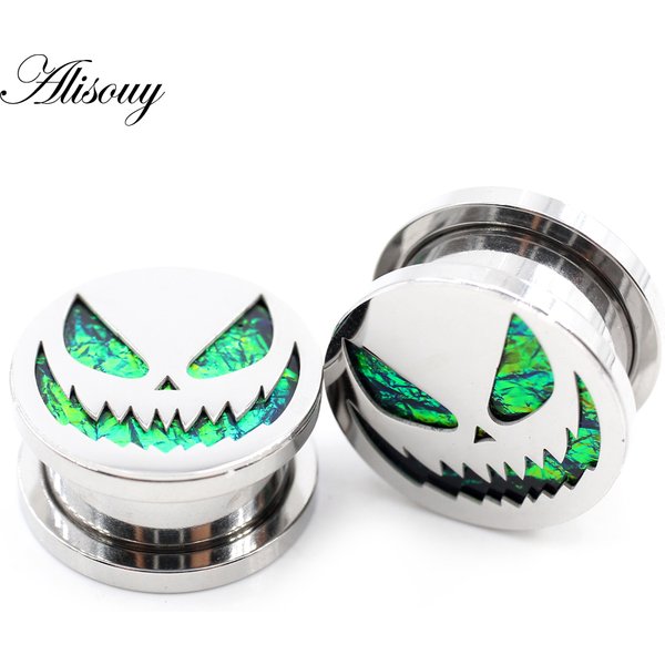 Alisouy 2 pièces nouveau acier inoxydable rond citrouille pâques jauges d'oreille Tunnels bouchons extenseur civière boucles d'oreilles Piercing bijoux de corps