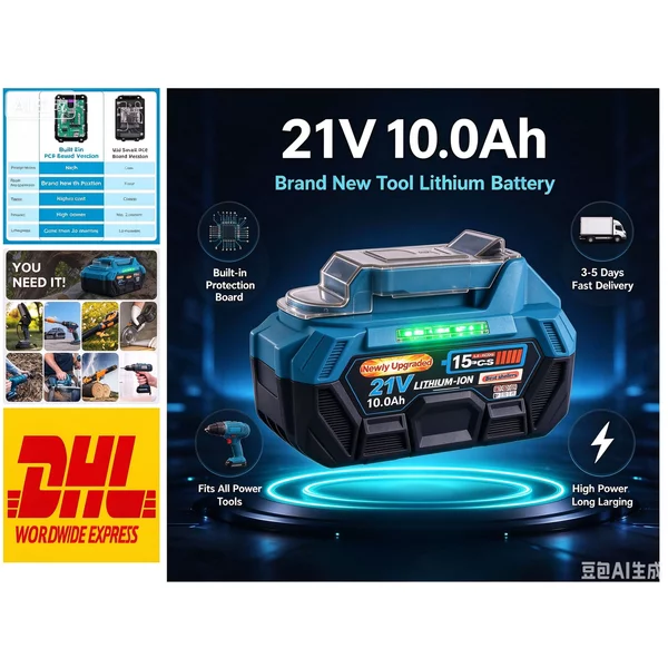 Newly Upgraded 21V 10Ah Lithium Battery, Long Lasting High Power Tool Battery, 3-5 Days Fast Delivery, Fits 21V Series Cordless Power Tools