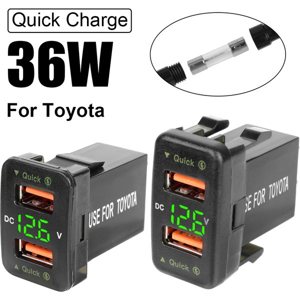 For Toyota Car USB Chargers With Fuse Power Adapter QC 3.0 Socket LED Indicator Mobile Phone Charging Voltmeter Test Accessories