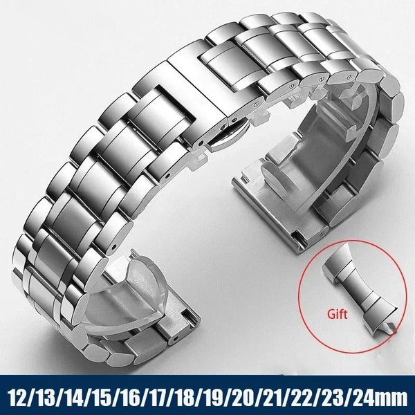 Massives Edelstahl-Universalarmband mit gebogenem Ende, 12/13/14/15/16/17/18/20/22/23/24 mm, Uhrenarmbänder für Tissot Butterfly-Verschluss 2026