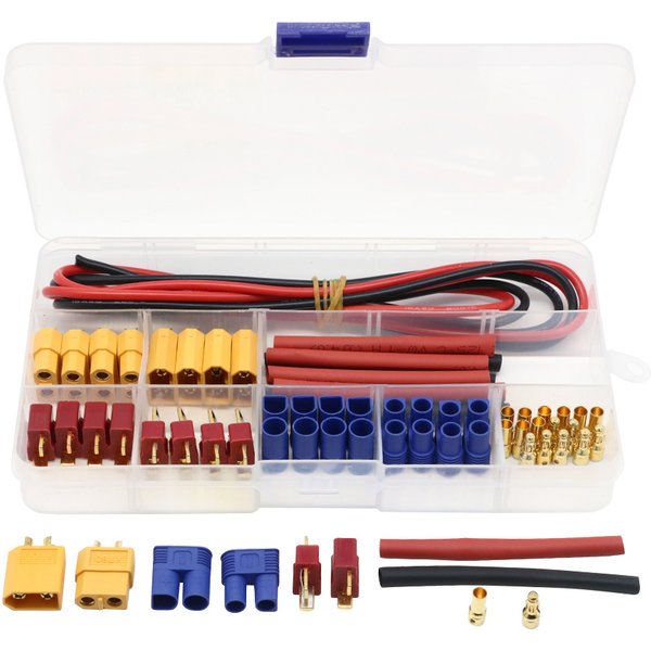 T-Stecker / XT60 / XT90 / EC3 / EC5 männliche und weibliche Steckeradapteranschlüsse mit 16AWG-Silikondraht und Schrumpfschlauch für RC FPV-Drohne