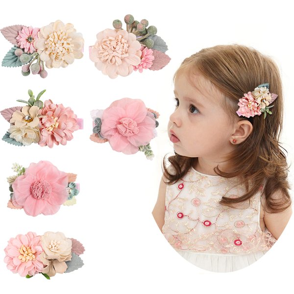 Hair Clips 3pcs/set Mesh Flower Hair Clips for Girls Boutique Artficial Floral Hairpins Kids Headwear Children Hair Accessories