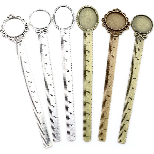 2pcs 20mm/18x25mm Ruler Bookmark Base Tray Cabochon Base Blanks Settings and Glass Cabochon Cameo DIY Jewelry Making Accessories