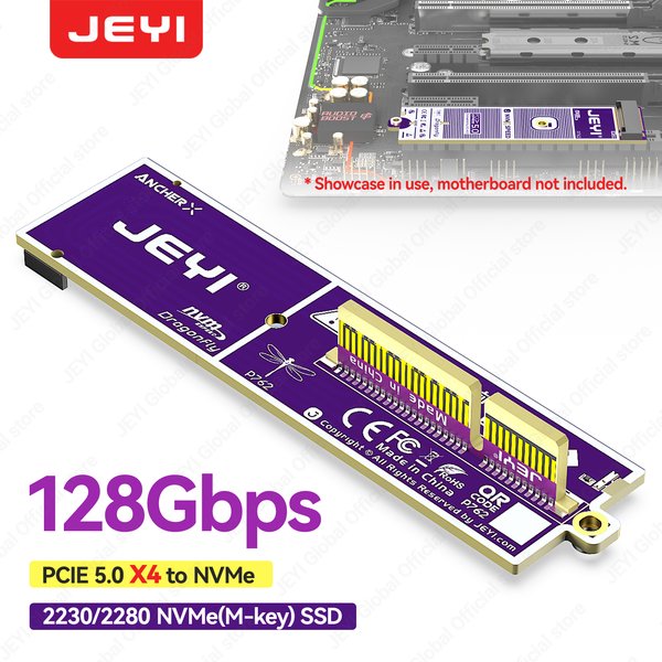 JEYI Flache PCIe 5.0 X4 zu NVMe Adapterkarte 32Gbps für M2 2230/2280 NVMe SSD Ohne GPU-Blockierung PCIe X16/X8/X4 Steckplatz Plug & Play