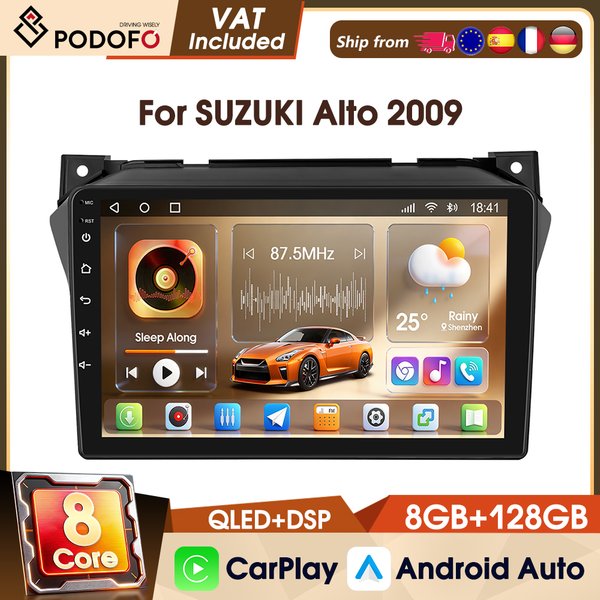 Podofo Android 8-Kern 8+128G Kabelloses CarPlay Autoradio für SUZUKI Alto 2009 2 Din Smart Intelligentes System Android Auto Multimedia-Player WIFI GPS-Navigation