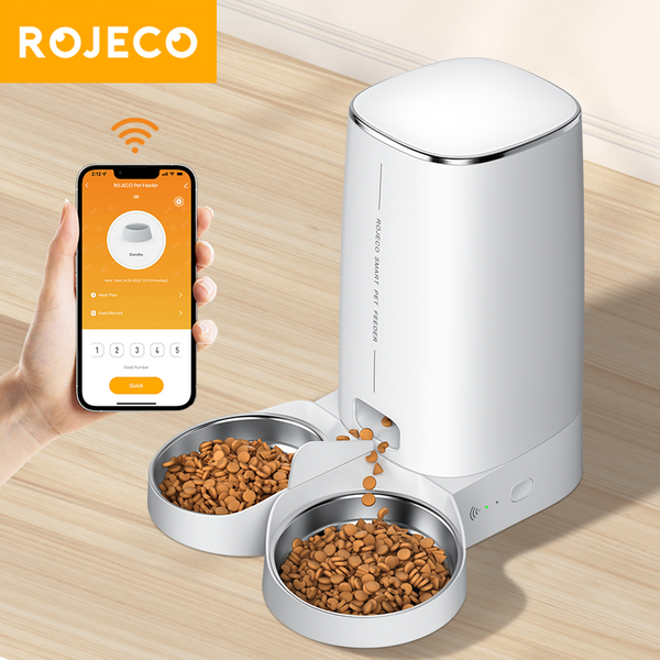 ROJECO mangeoire automatique pour chat animal de compagnie distributeur de croquettes de nourriture pour chat intelligent télécommande Auto WiFi Double mangeoire pour chats accessoires pour chiens