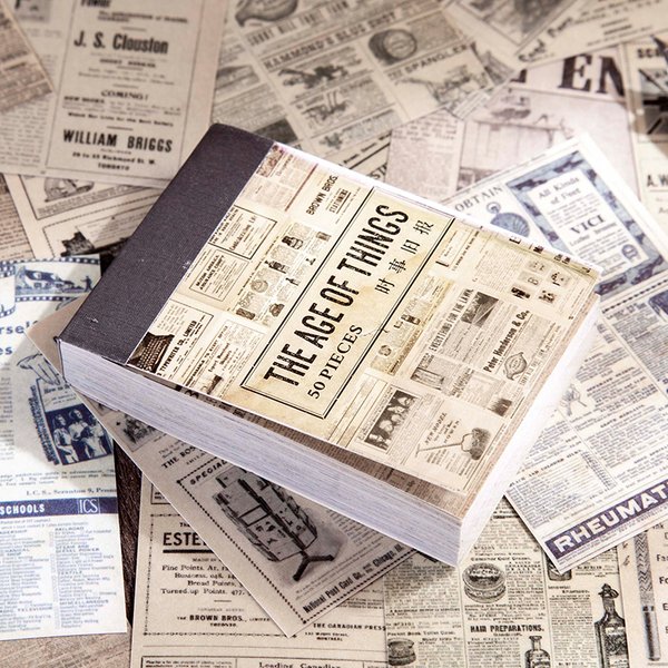 JIANQI 50 Stück selbstklebende Diy-Aufkleber für Scrapbooking, Vintage-INS-Aufkleber, Buch für dekoratives Tagebuch, Album, Junk Journal Supplies