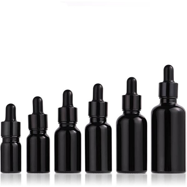 5 x 10 x mattschwarze Tropfflaschen aus Glas, 5 ml – 100 ml, leere Tropfpipettenflasche aus hellem Glas für ätherisches Parfümöl, Serum
