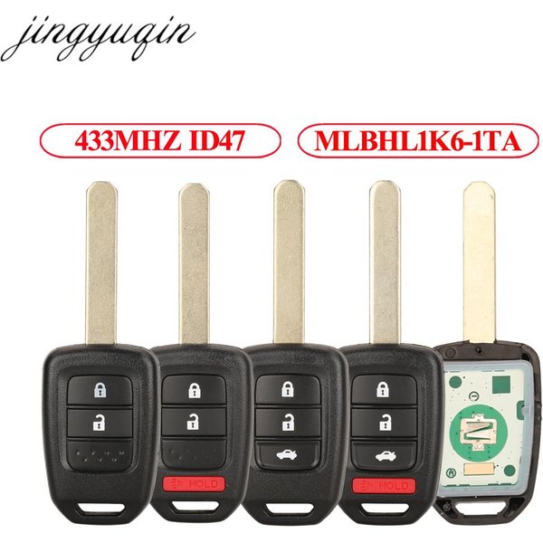 Jingyuqin MLBHL1K6-1TA ID47 433MHZ Remote Car Key Alarm For Honda Accord Civic CR-V 2013 2014 2015 2016 2017 2018 2019 2/3/4B