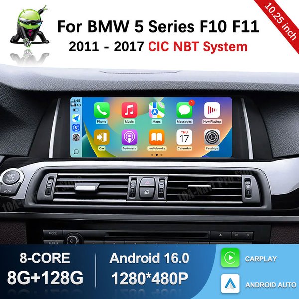 10.25'' do BMW serii 5 F10 F11 2010 - 2017 System CIC NBT Android 16 Carplay WiFi Samochodowy Odtwarzacz Multimedialny z Ekranem HD GPS