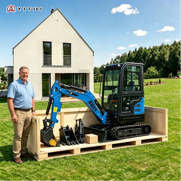 Neuer Mini-Bagger 1,2 Tonnen Hydraulischer Raupenbagger mit geschlossener Kabine für den Obstgartenbau, EPA- und CE-zertifiziert, kundenspezifisch angepasst