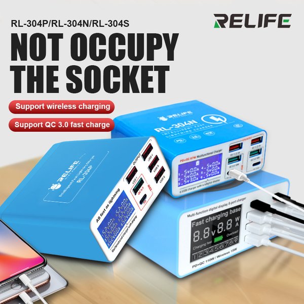 RELIFE RL-304P RL-304N RL-304S Smart 6-Port USB Digital Display Lightning Ladegerät für IPhone Samsung Huawei MI Vivo Opop Flat