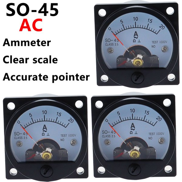 SO-45 ampèremètre analogique AC 1A 2A 3A 5A 10A 15A 20A 30A 50A etc., compteur de pointeur/compteur de courant/compteur de panneau