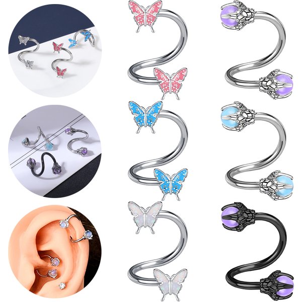 ZS 16G anneau de nez papillon en acier inoxydable griffe de Dragon Septum Piercing anneau torsadé Cartilage boucles d'oreilles papillon haltère boucle d'oreille