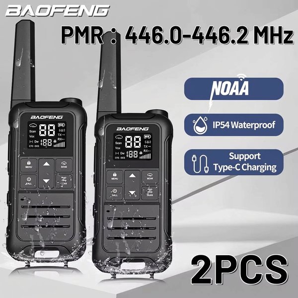 2 Stück Baofeng F22 T22 PMR 446MHz Mini Walkie-Talkie Wasserdicht Typ-C Lizenzfrei Taschenlampe Tragbares Funkgerät für die Jagd