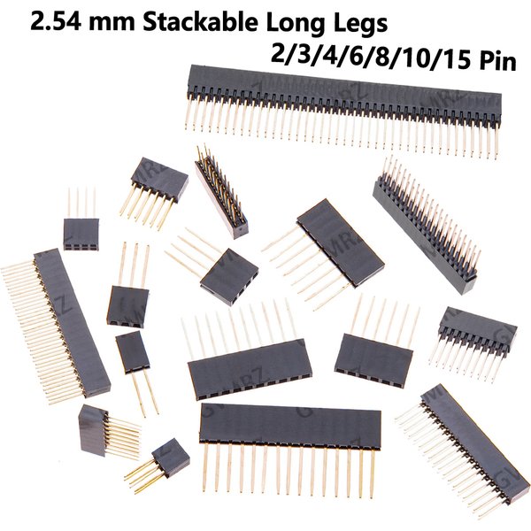 2/3/4/6/8/10/15-pinowy złącznik żeński z długimi nóżkami, z możliwością łączenia w stos, raster 2,54 mm, do Arduino Shield