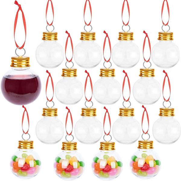 10 pièces 50/100/250ml bouchon doré bouteille de jus de fruits transparente bouteille ronde en plastique bouteilles décoratives de noël en forme de boule de neige